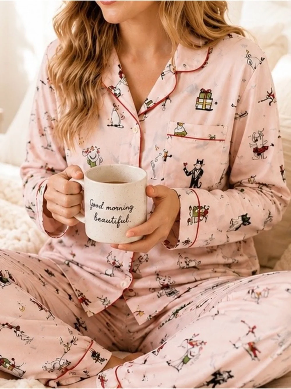 Kate Spade Holiday Cat Pajama Set Pink Christmas PJs 2X/2T
